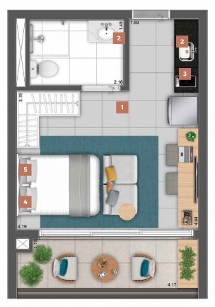 Planta 02 - 1 dorm 28 79m² - studio