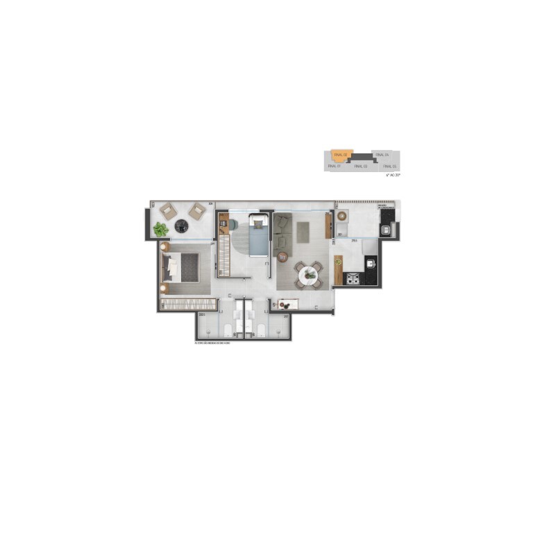 Planta 01 - 2 dorm 60 29m²