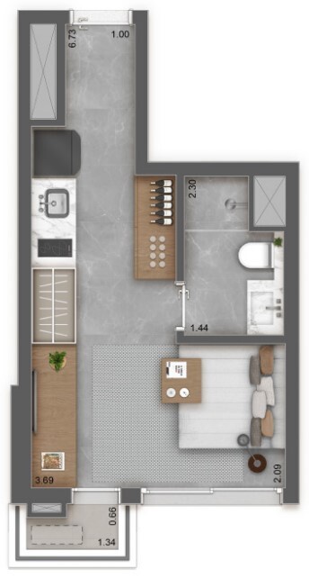 Planta 01 - 1 dorm 24 86m² - studio