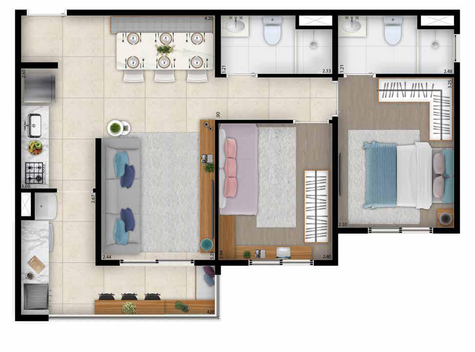 Planta 01 - 2 dorm 56 79m²