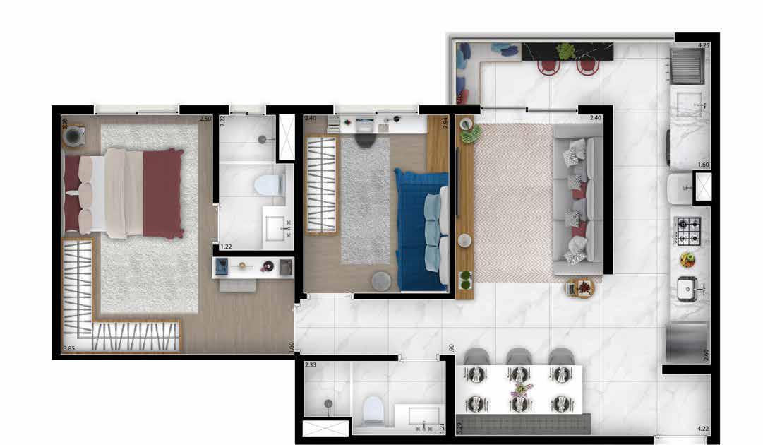 Planta 02 - 2 dorm 61 06m²