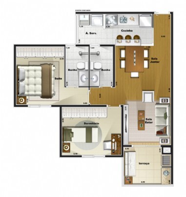 Planta 01 - 2 dorm 58 24m²