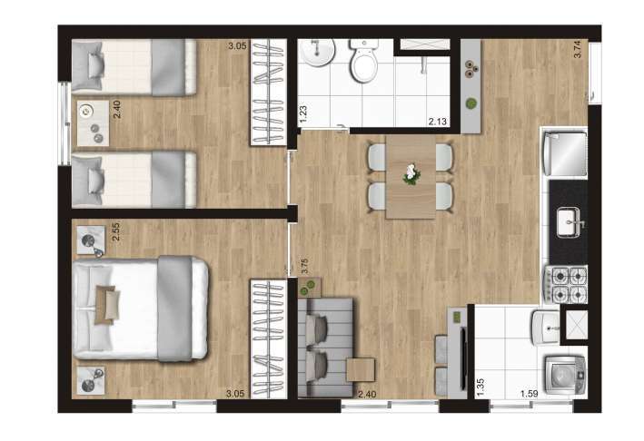Planta 01 - 2 dorm 40 11m²