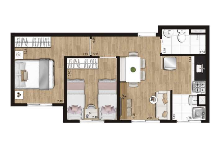 Planta 02 - 2 dorm 40 90m²