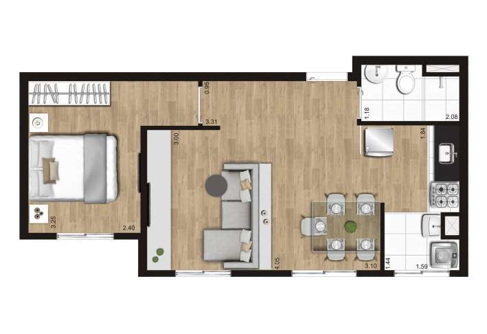 Planta 03 - 2 dorm 40 90m² - opção