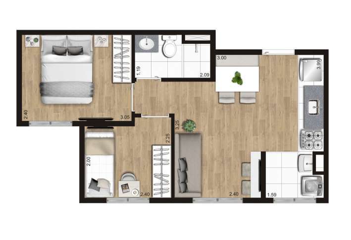 Planta 01 - 2 dorm 37m²