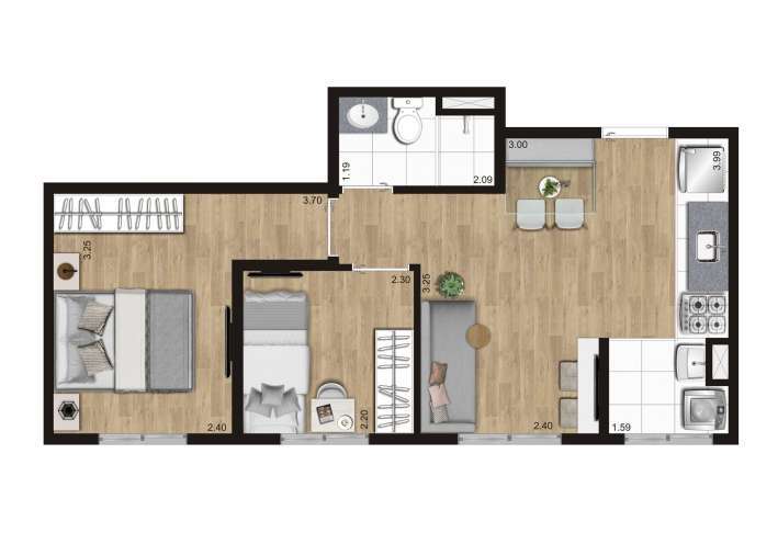 Planta 04 - 2 dorm 37m²