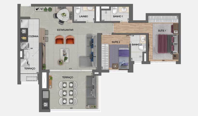 Planta 04 - 2 dorm 91m² - opção