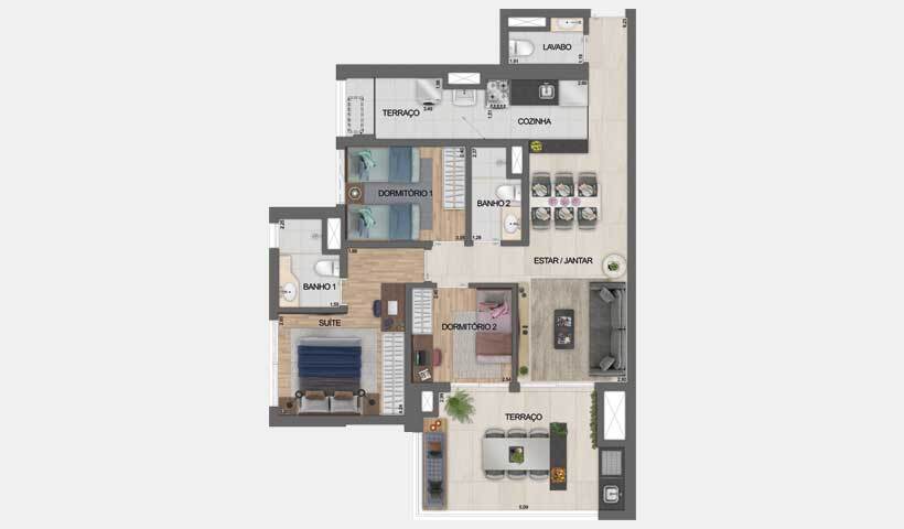 Planta 05 - 3 dorm 93m²