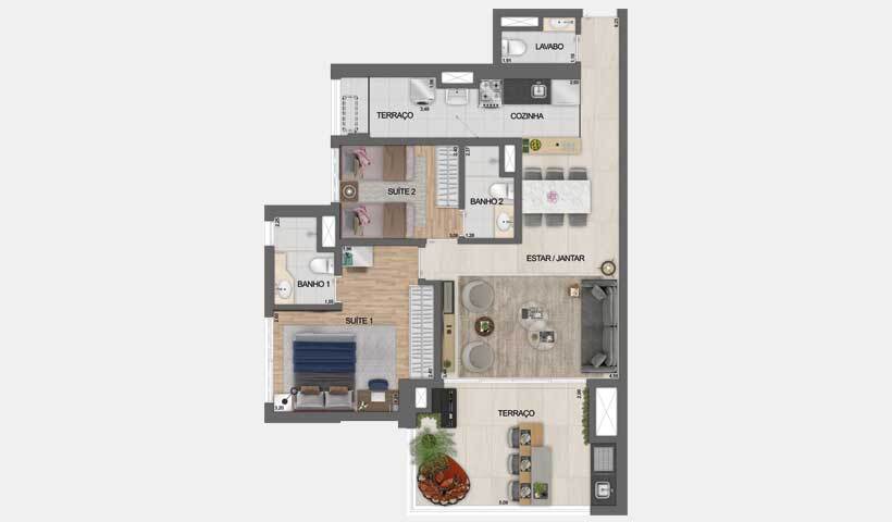 Planta 06 - 2 dorm 93m² opção