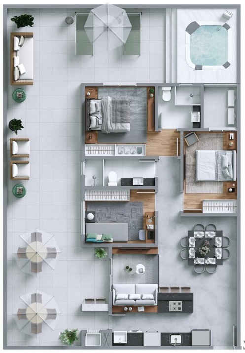 Planta 03 - 3 dorm 159 84m² - garden