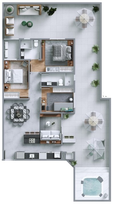 Planta 04 - 3 dorm 164 81m² - garden