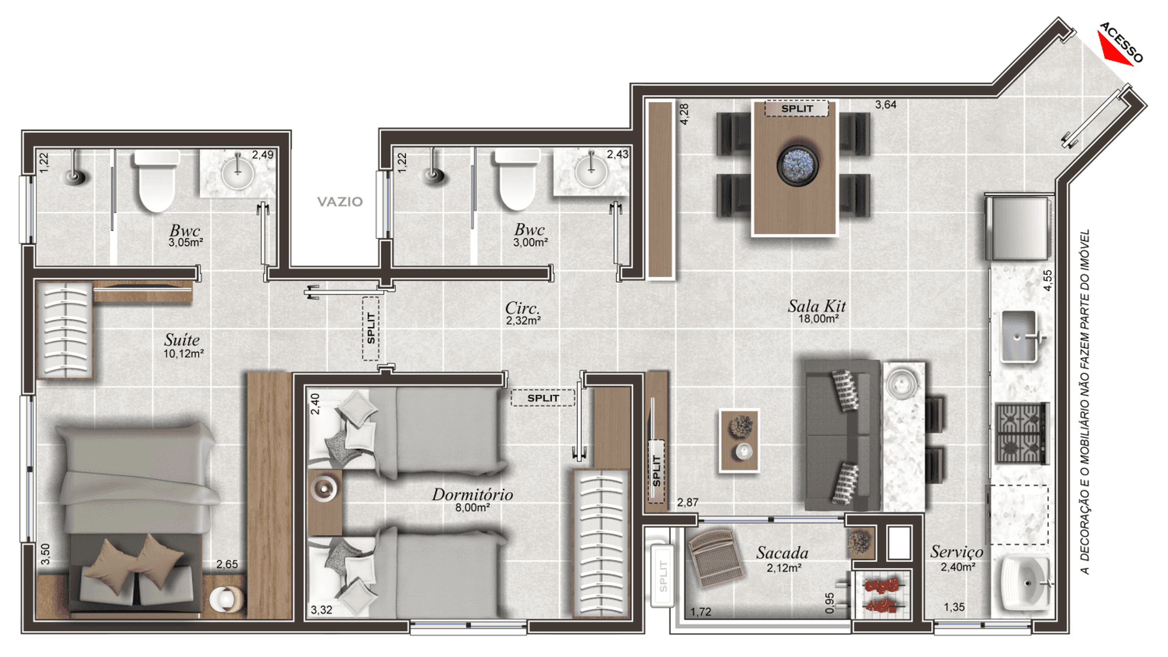 Planta 03 - 2 dorm 56,60m²
