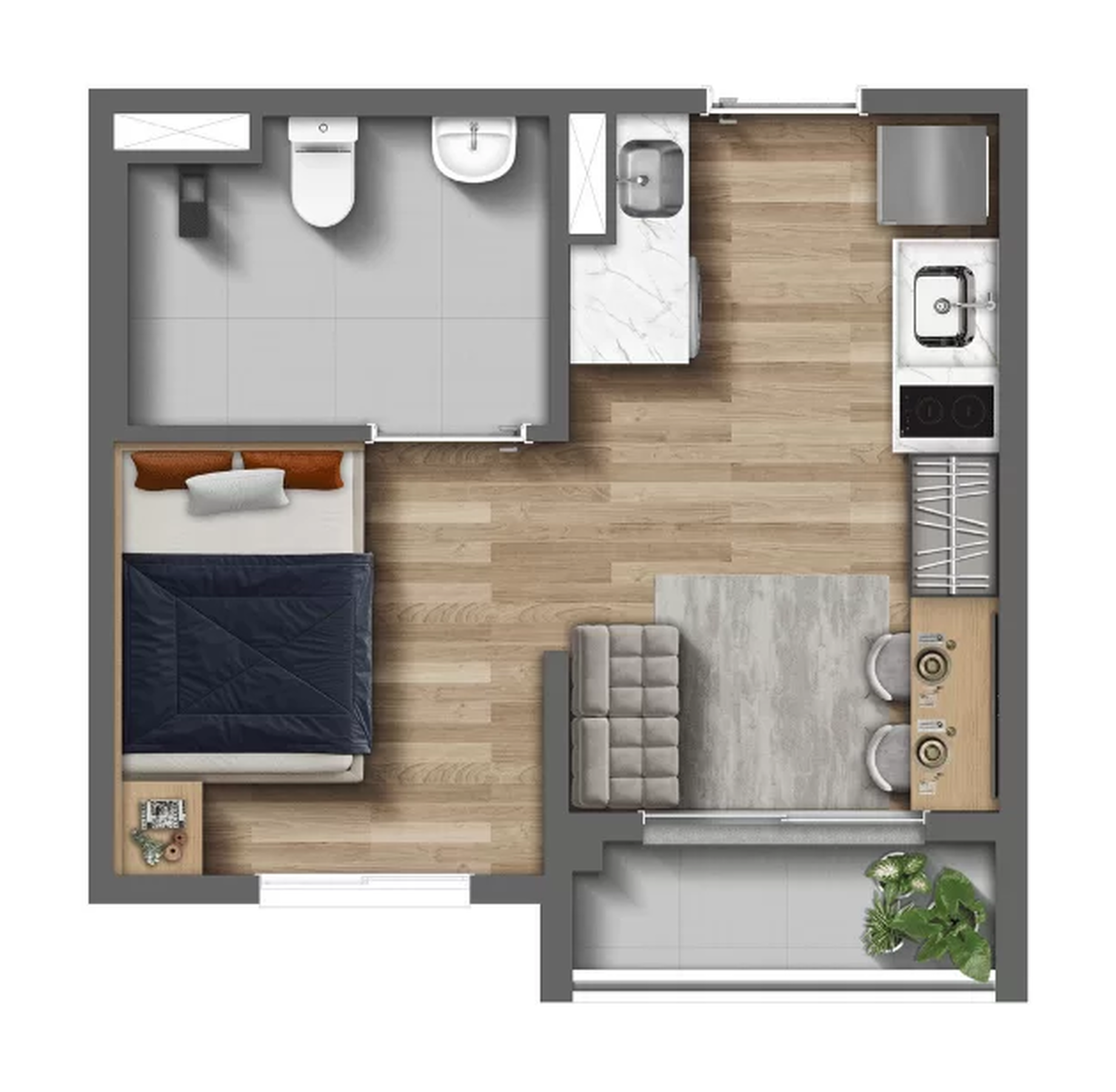 Planta 01 - 1 dorm 24m² - studio