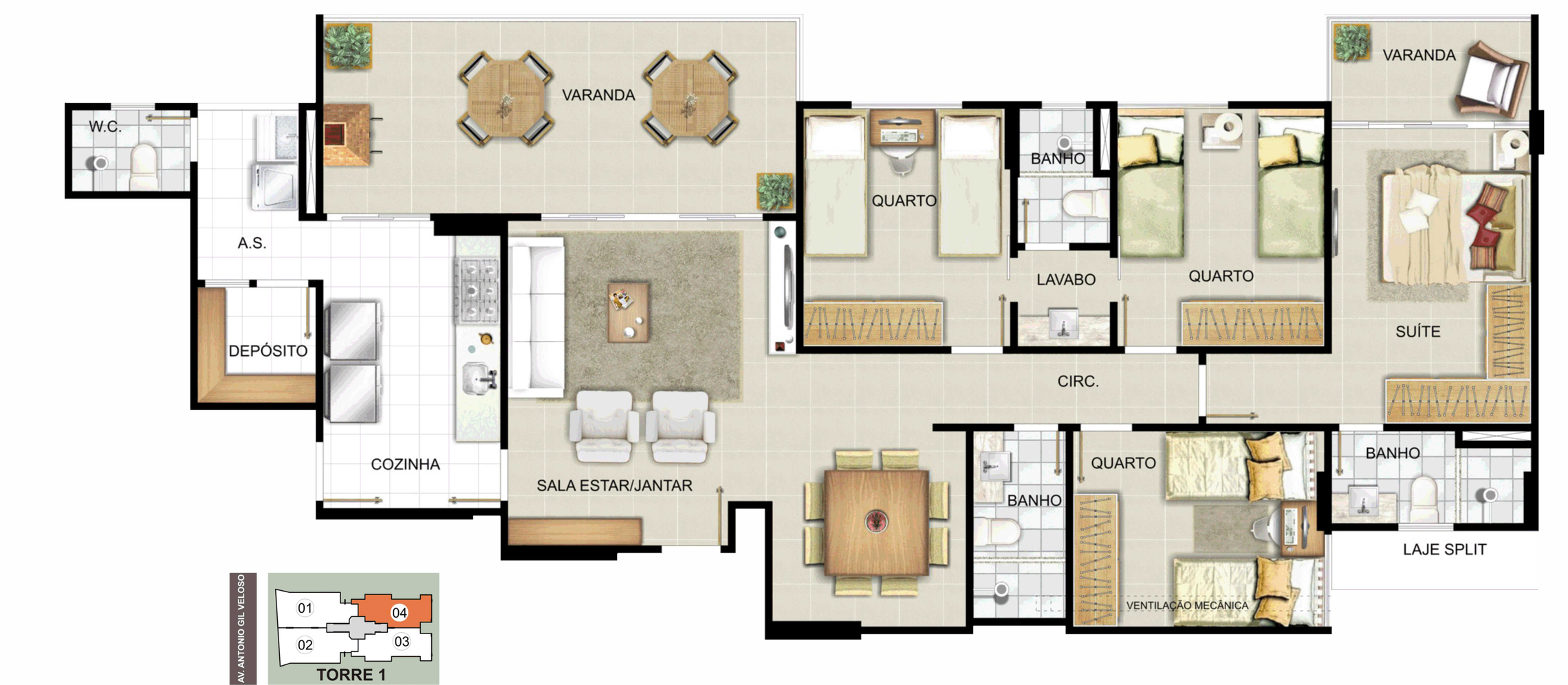 Planta 01 - 4 dorm 101,56m²