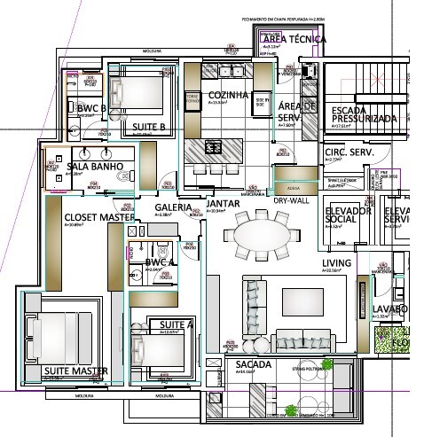 Planta 01 - 3 dorm 152m²