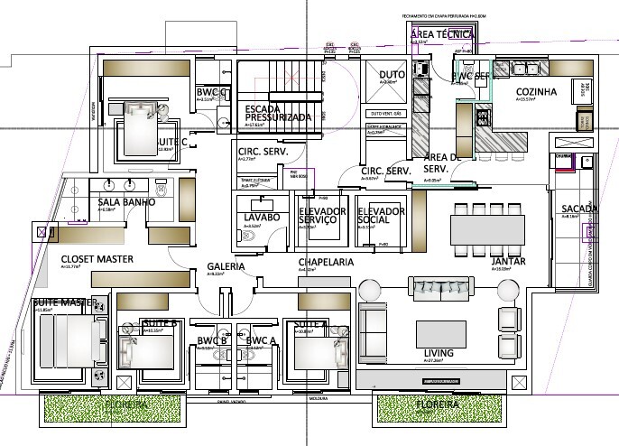 Planta 03 - 4 dorm 200m²