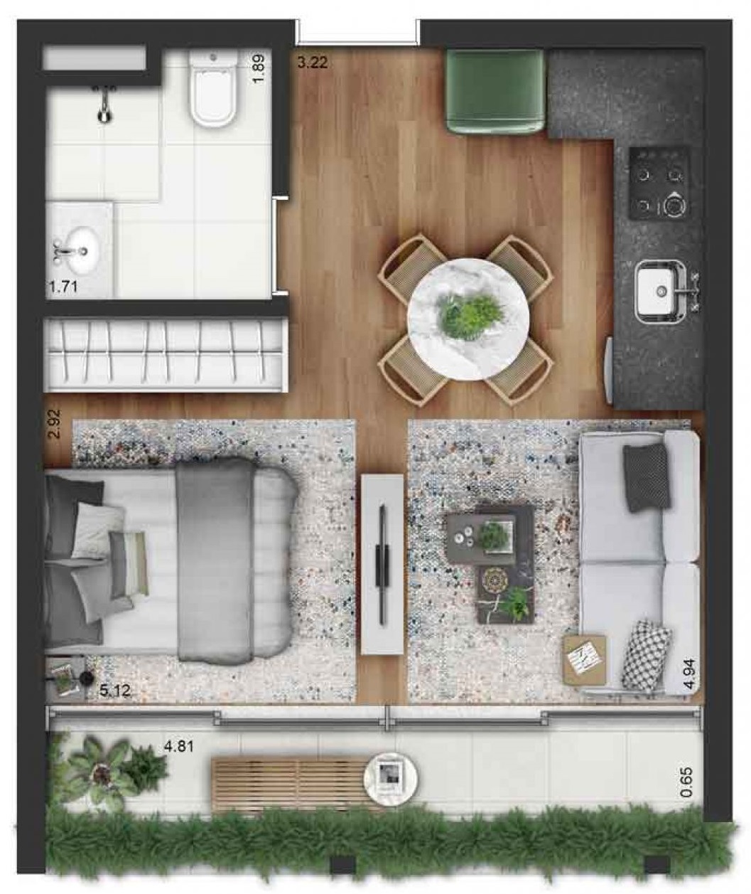 Planta 01 - 1 dorm 35m²