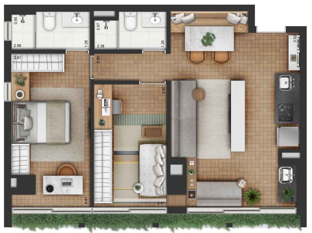 Planta 04 - 2 dorm 69m²