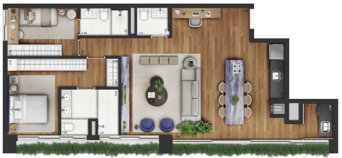Planta 05 - 2 dorm 105m²