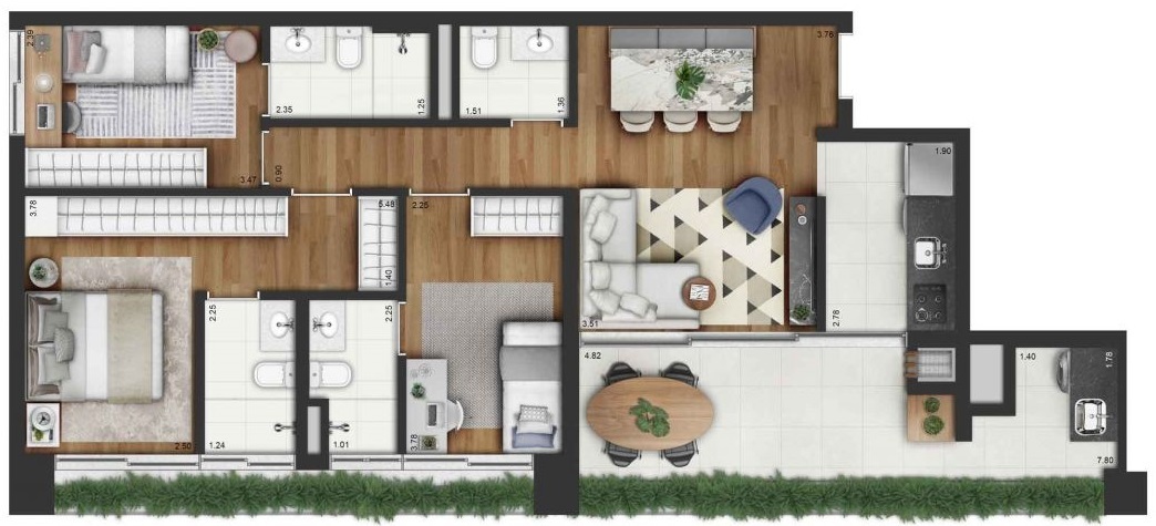 Planta 06 - 3 dorm 105m²
