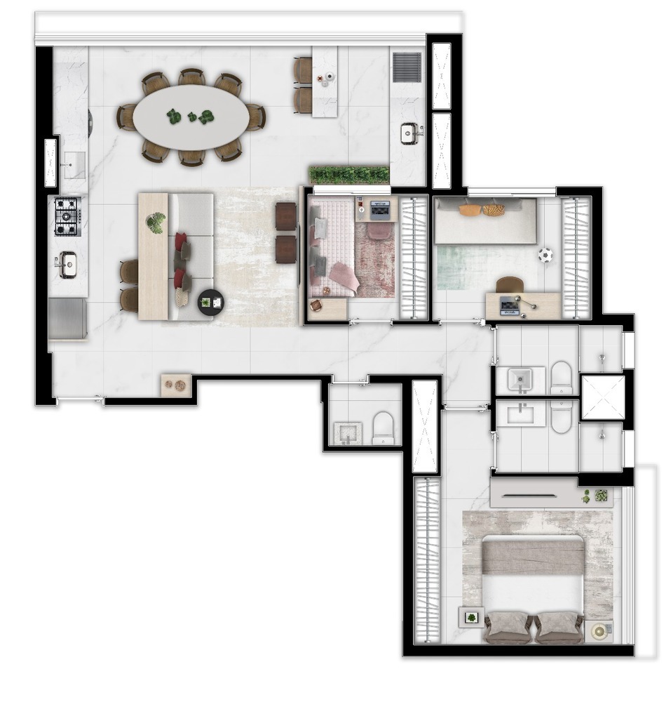 Planta 02 - 3 dorm 80m²