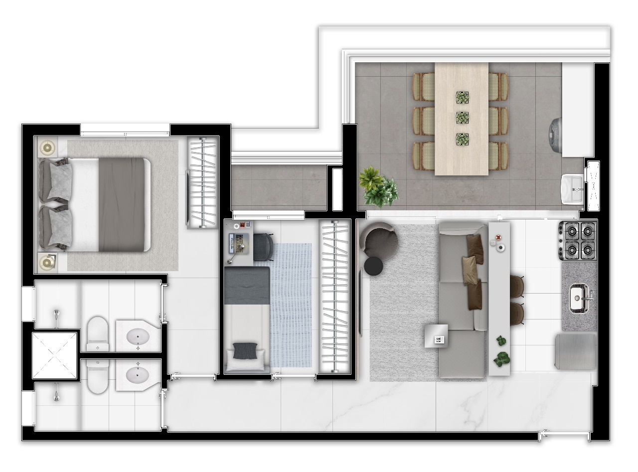 Planta 01 - 2 dorm 59m²