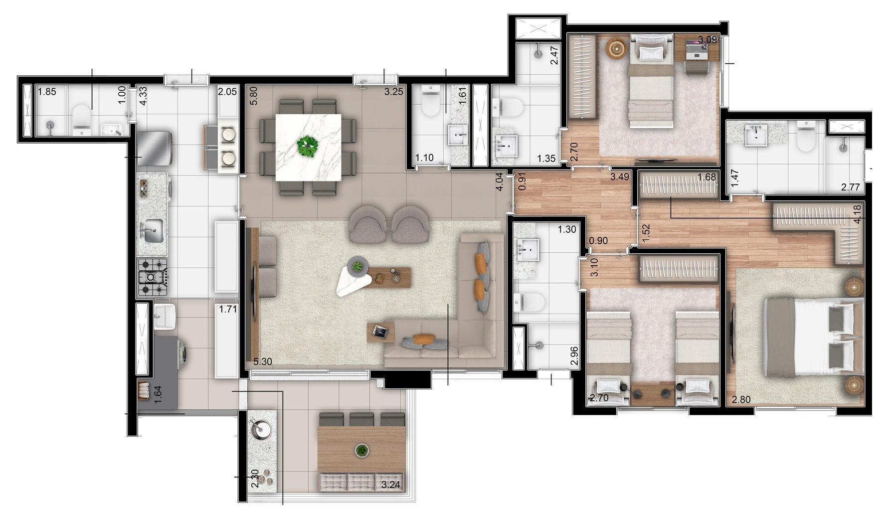 Planta 03 - 3 dorm 115m²