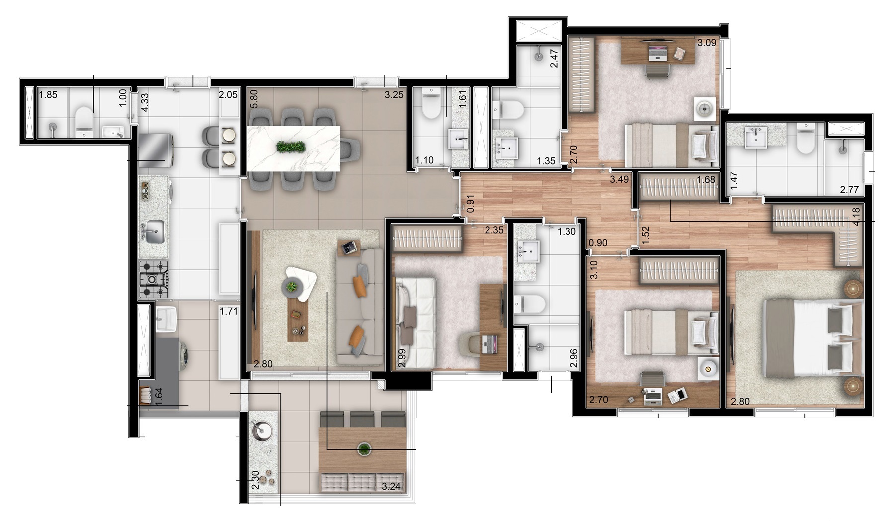 Planta 04 - 4 dorm 115m²