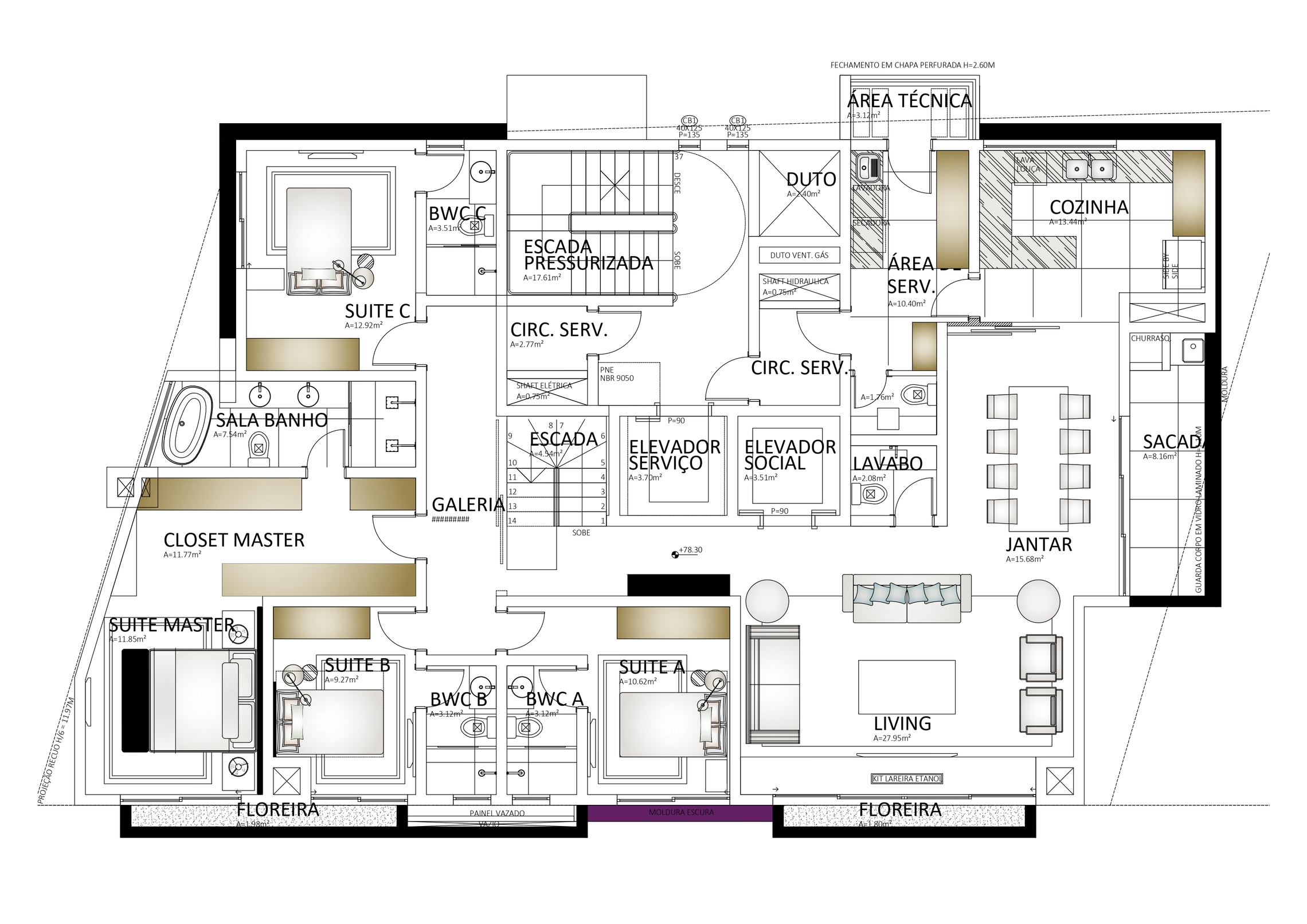 Planta 06 - 4 dorm 312m² - cobertura - inferior