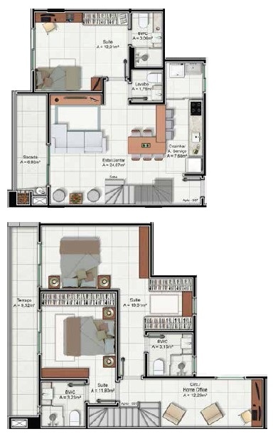 Planta 05 - 3 dorm 130 05m² - duplex