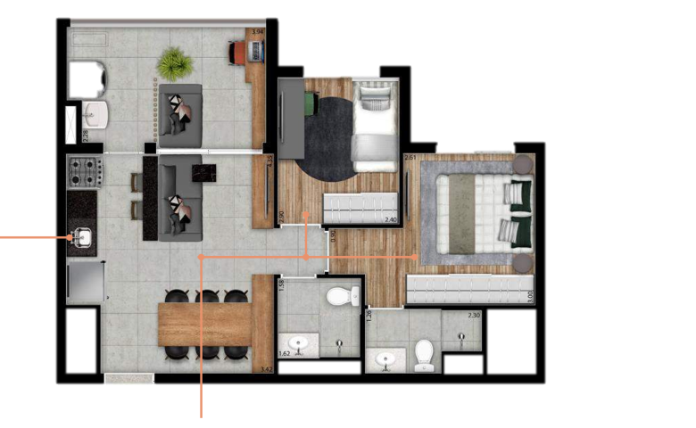 Planta 03 - 2 dorm 57 98m²