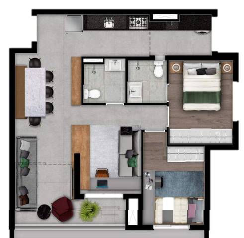 Planta 04 - 2 dorm 57 98m² - opção
