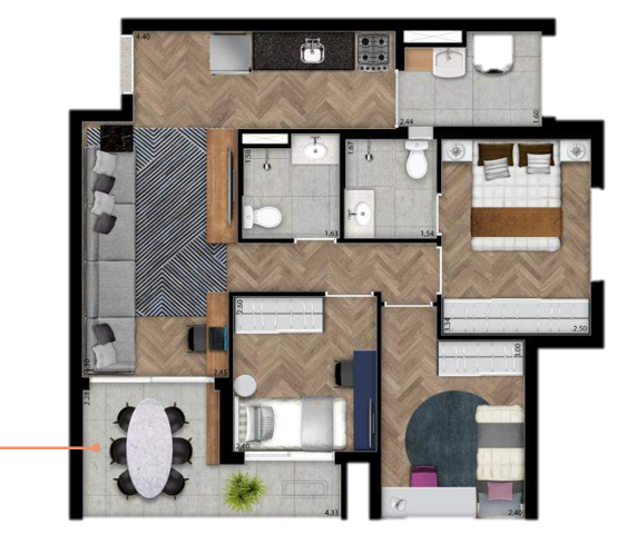 Planta 05 - 3 dorm 69 12m²
