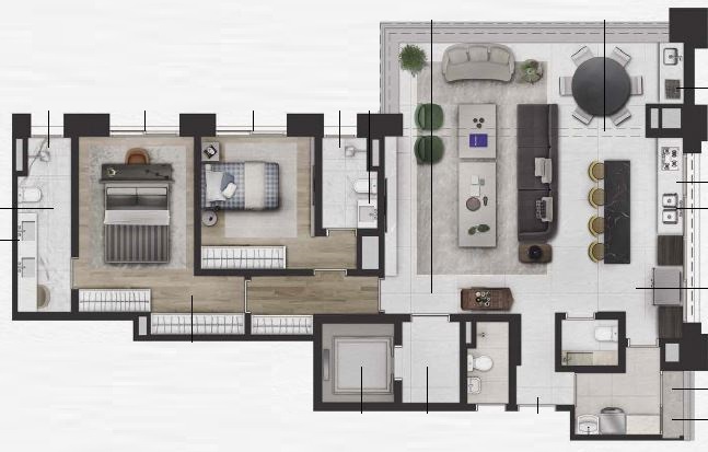 Planta 01 - 2 dorm 135m²
