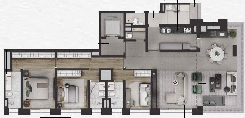 Planta 03 - 3 dorm 154m²
