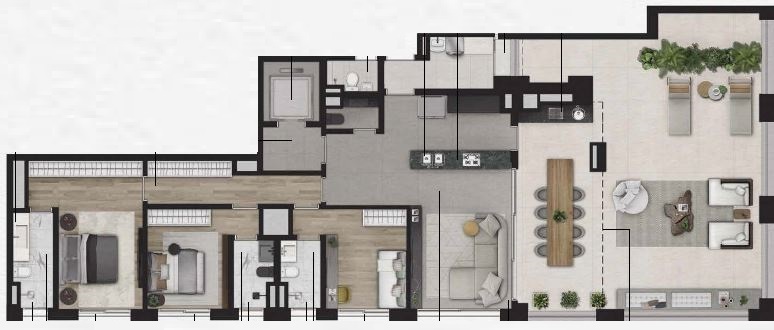 Planta 07 - 3 dorm 206 37m² - garden