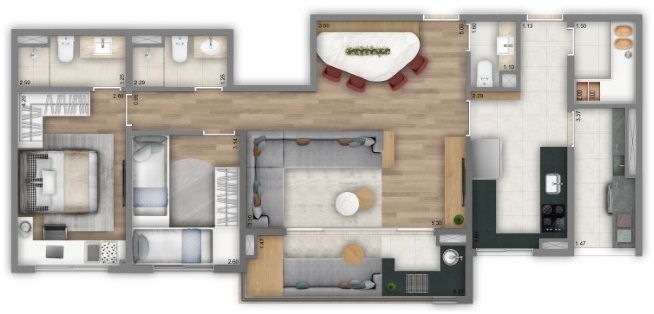 Planta 02 - 2 dorm 90m² - opção