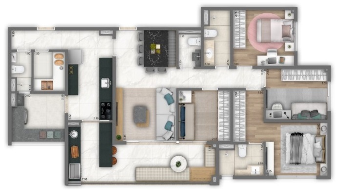 Planta 03 - 4 dorm 116m²