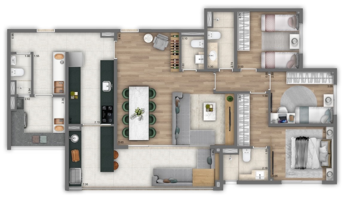 Planta 04 - 3 dorm 116m² - opção