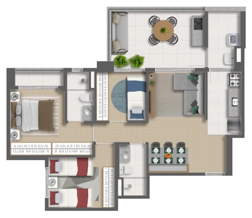 Planta 02 - 3 dorm 73 83m²