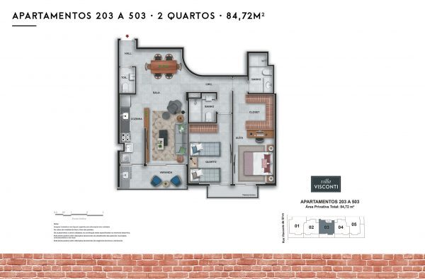 Planta 05 - 2 dorm 84 72m²