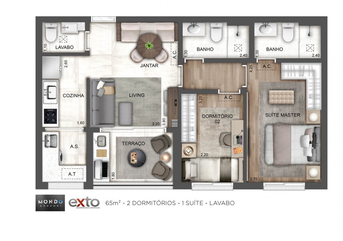 Planta 03 - 2 dorm 65m²