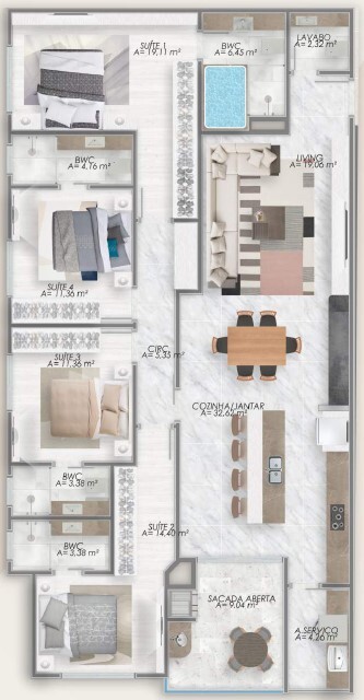 Planta 04 - 4 dorm 166 69m²