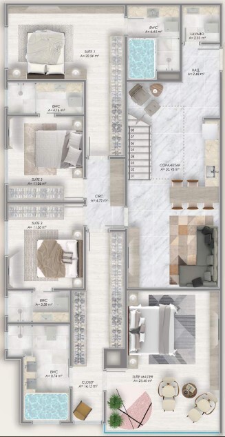 Planta 05 - 4 dorm 166 69m² - duplex inferior