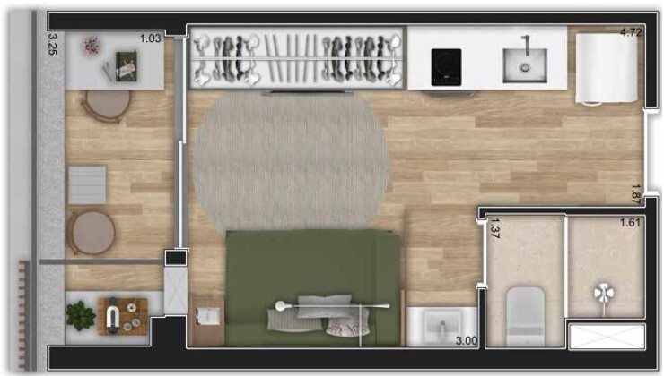 Planta 01 - 1 dorm 22m² - studio