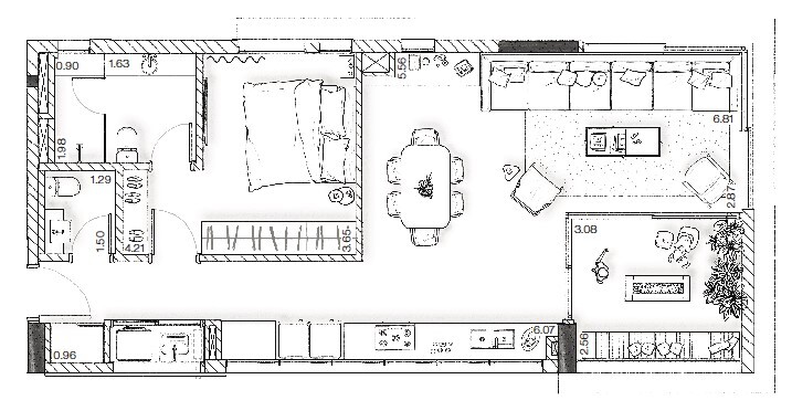 Planta 01 - 1 dorm 79m²
