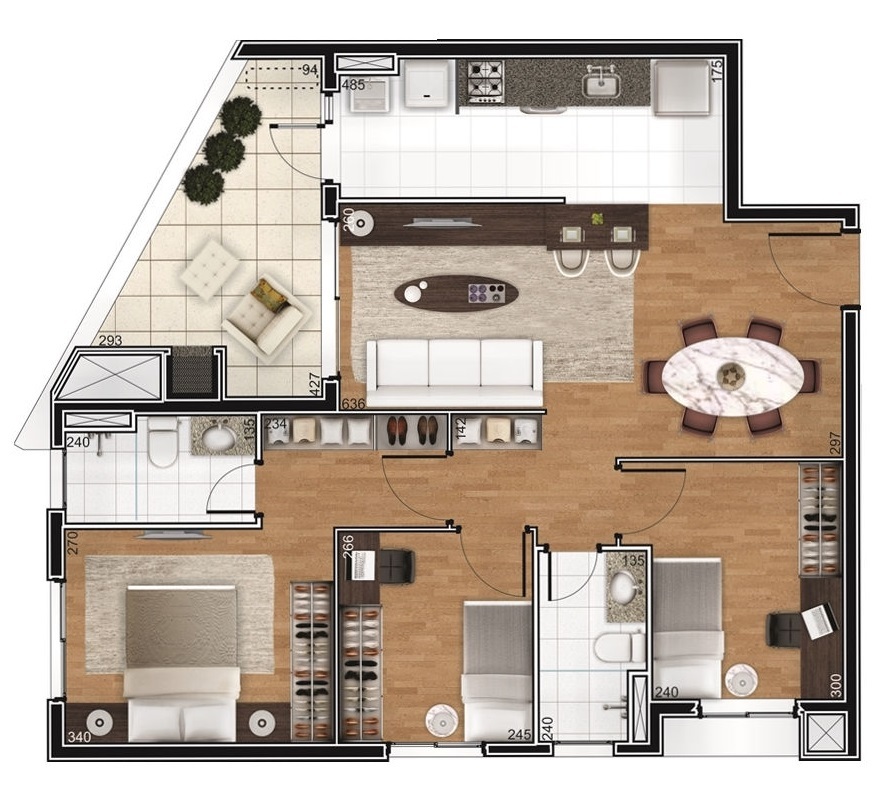 Planta 03 - 3 dorm 82 71m²