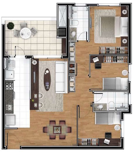 Planta 04 - 3 dorm 86 78m²