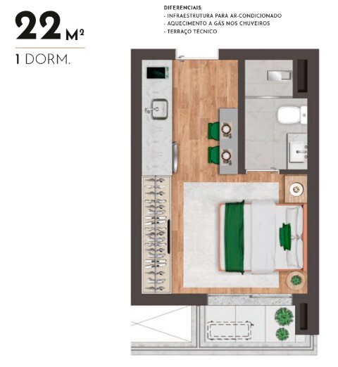 Planta 01 - 1 dorm 22m²